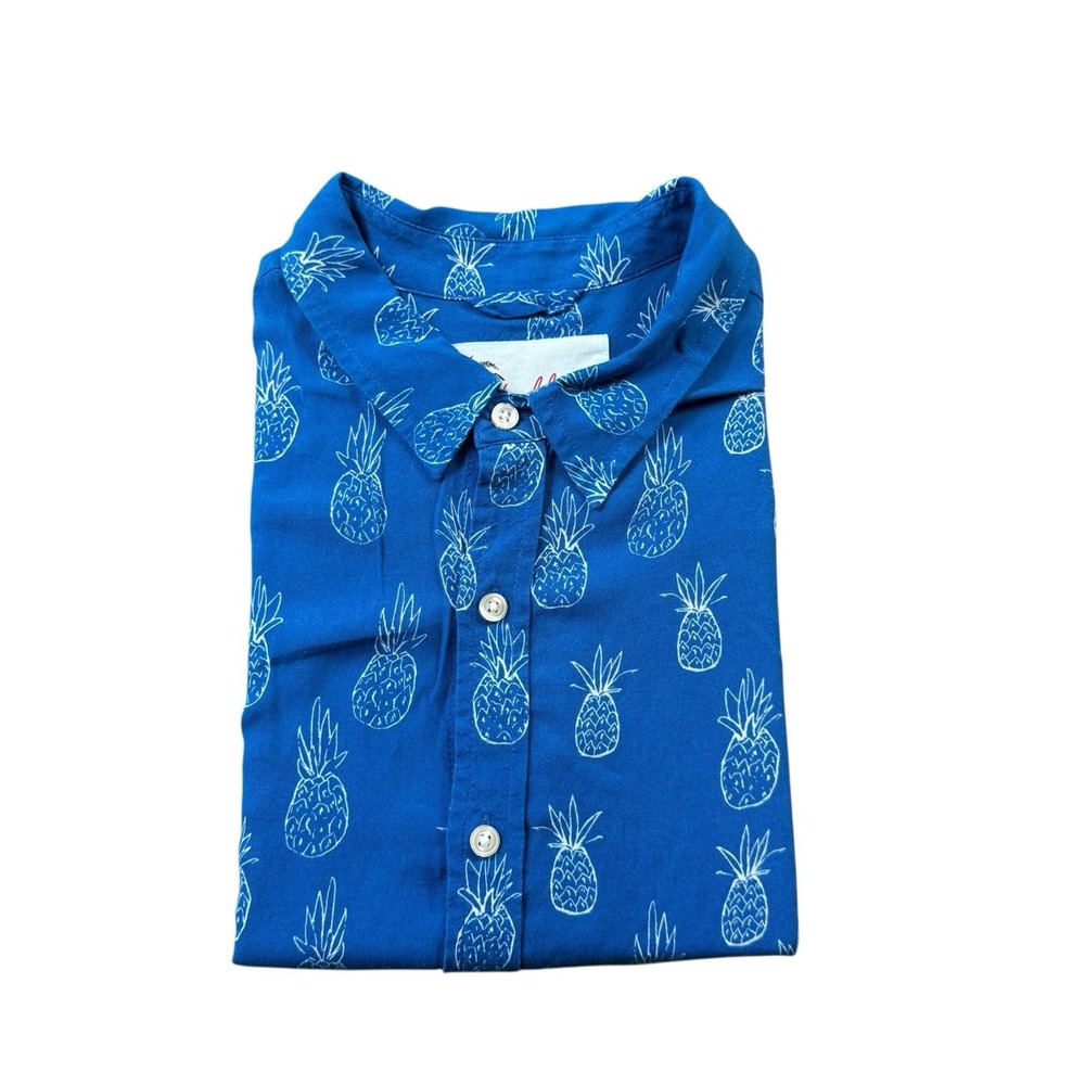 Chubbies Mens Blue White Pineapple Rayon AOP Button Front Shirt Large 2353